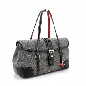 Coach Black and Gray Shoulder Bag with Red Accents